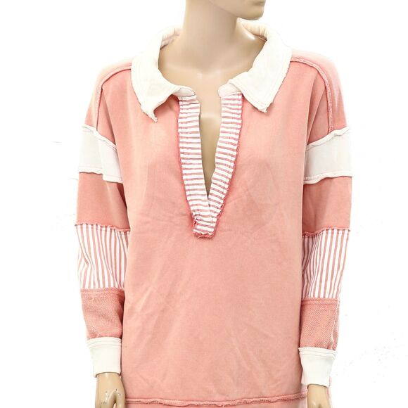 Free People We The Free Clean Prep Polo Pullover Top Oversized Striped XS 281002 - Picture 5 of 8